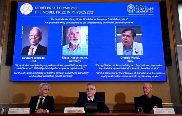 Королівська академія наук Швеції вирішила присудити Нобелівську премію з фізики 2021 р. Шюкуро Манабе, Клаусу Гассельманну та Джорджіо Паризі - «Нобеля» з фізики отримали вчені за дослідження клімату та безладу 
