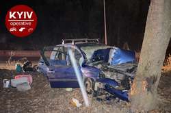 На Великій Кільцевій дорозі Ford вилетів з дороги в дерево (фото)