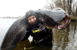 Почти 50 кг: в Днепре мужчина поймал «сома-людоеда» (фото)
