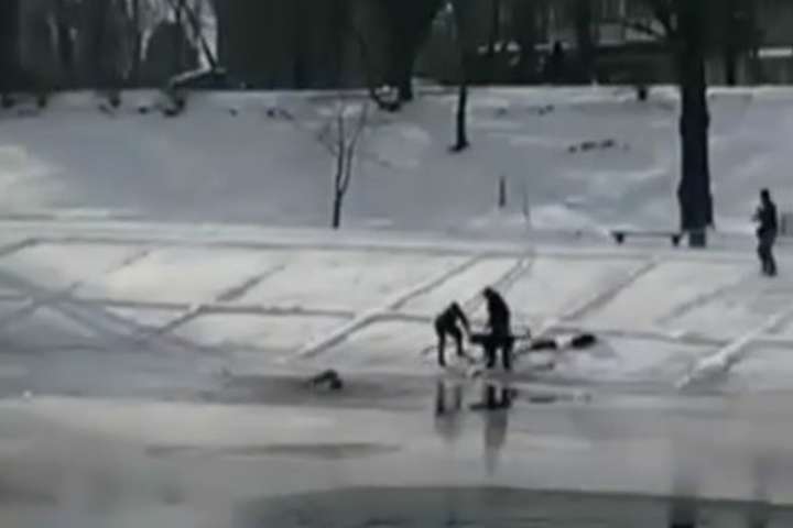На столичній Русанівці пес кинувся у крижану воду, щоб врятувати господаря (відео)