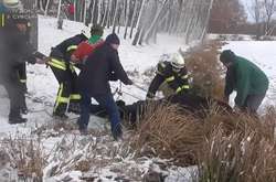 У Сумах рятувальники витягли з річки корову, яка провалилася під лід (відео)