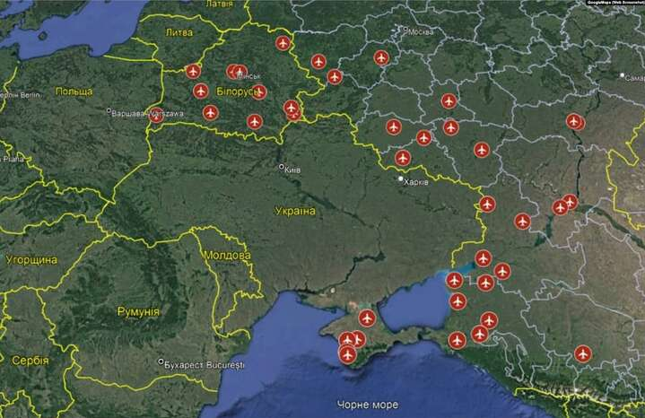 Россия использует для авиаударов по Украине 40 аэродромов (карта)