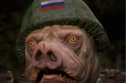 Русский солдат - мародер со свиным рылом