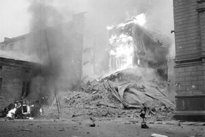 Пожар в Хельсинки после бомбежки советской авиацией, 30 ноября 1939 года