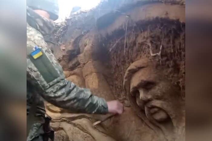 Український воїн створює патріотичні скульптури в окопах (відео)