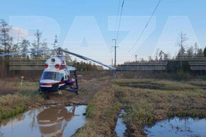 Вертолет приземлился в болоте, оборвав линии электропередач