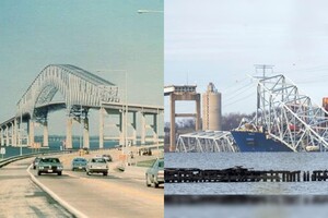 Обвал мосту у Балтиморі викликав шок всього світу: фото до та після трагедії