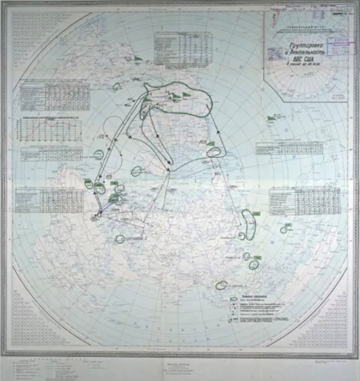 Совєтська мапа, на якій детально показано просування американських літаків U-2