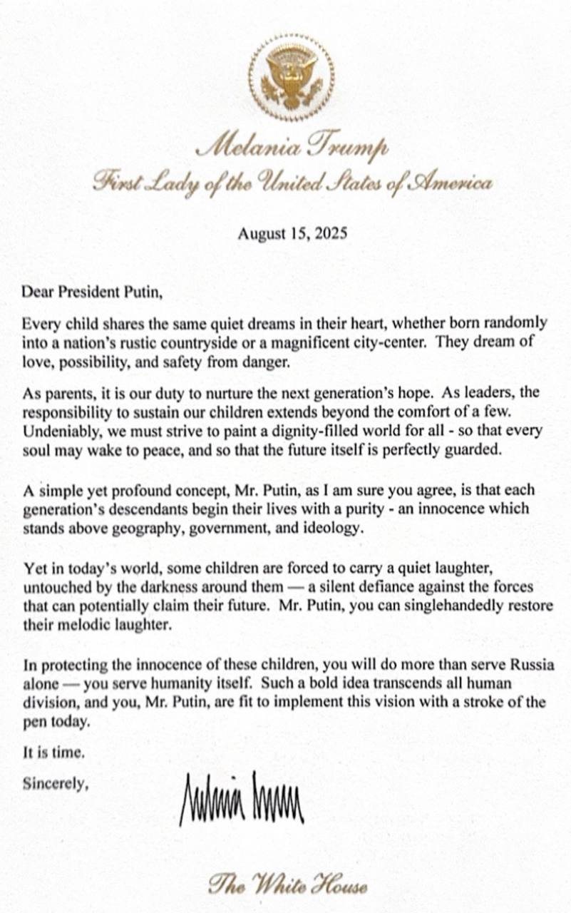 «Відправила меседж». Лист Меланії Трамп Путіну