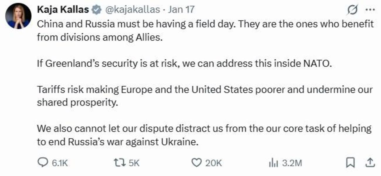 Допис Каї Каллас