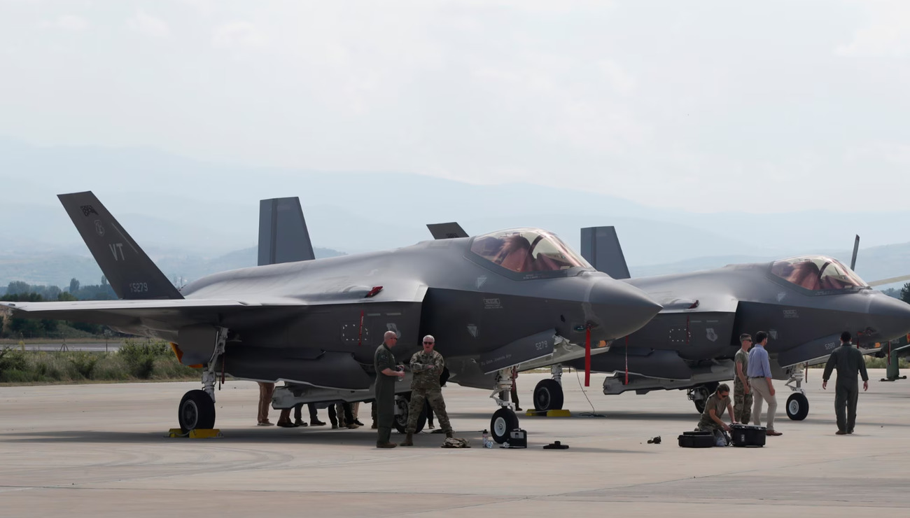 US F-35 fighter jets at a military base in Skopje, North Macedonia, in June 2022