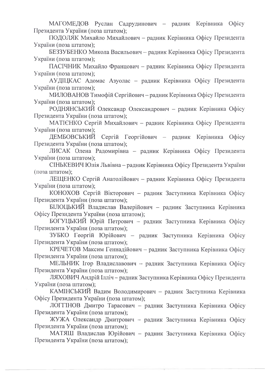 Банкова показала повний список радників Єрмака та Офісу президента фото 2