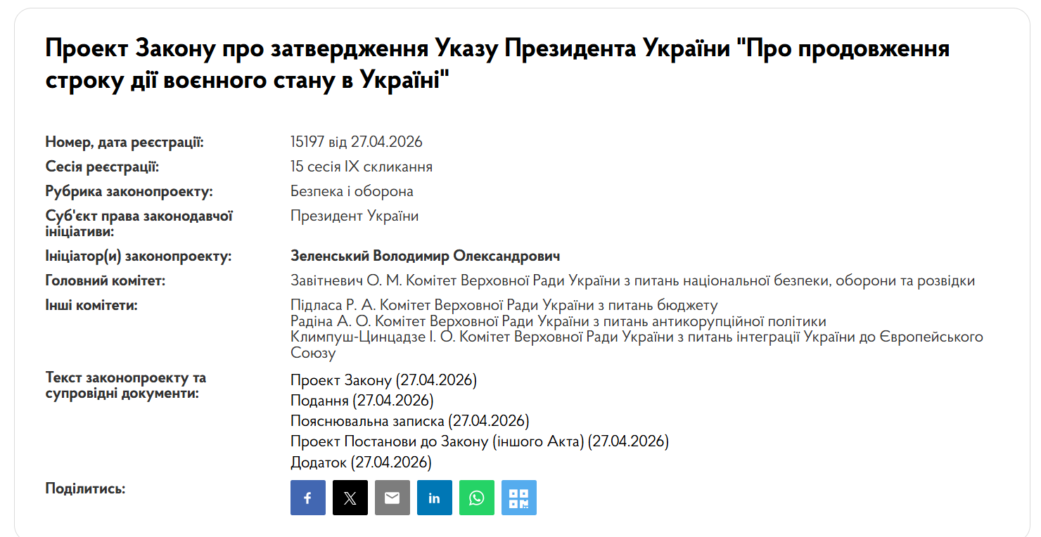 Продовження воєнного стану і мобілізації: Зеленський подав у Раду законопроєкти фото 1