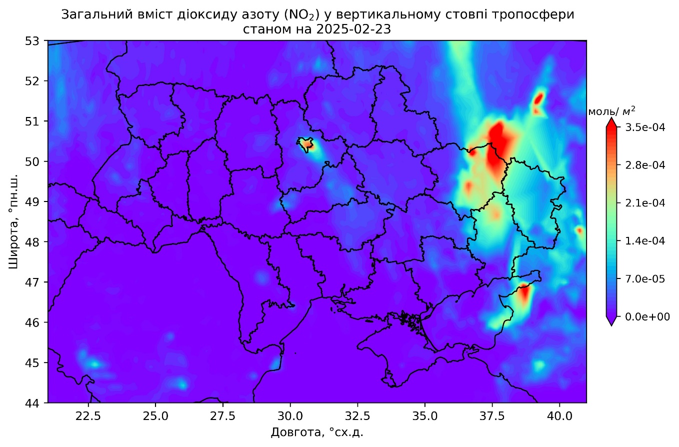 Просторовий розподіл загального вмісту діоксиду азоту (NO2)