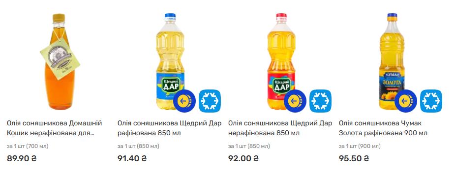 Ціни на олію соняшникову у мережі «Варус»