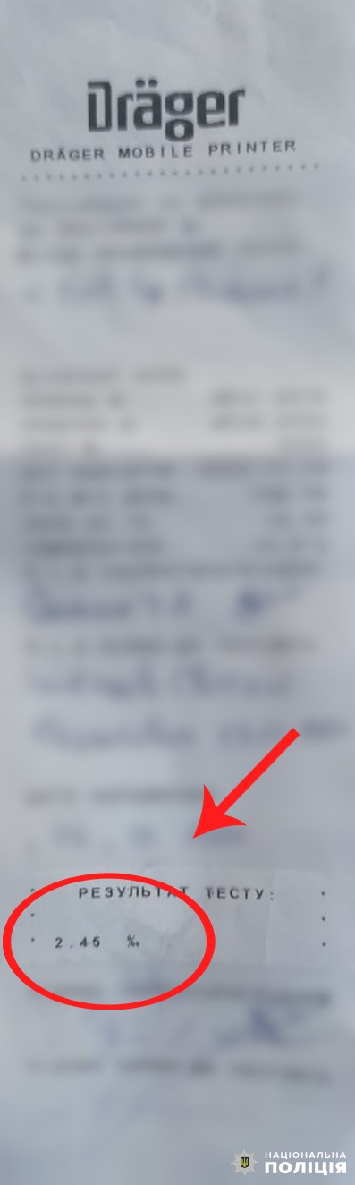 «Драґер» показав 2,45 проміле алкоголю в крові порушника