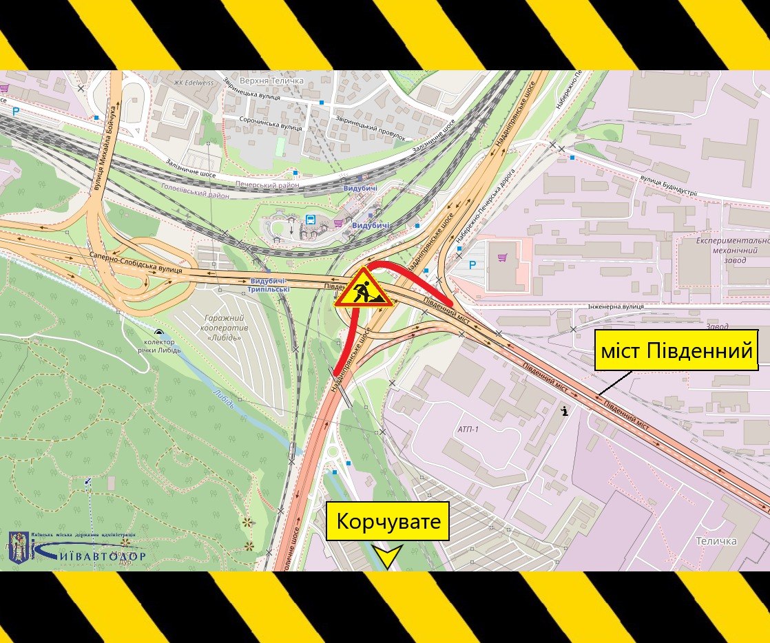 Схема ділянки Південного мосту, де планується ремонт