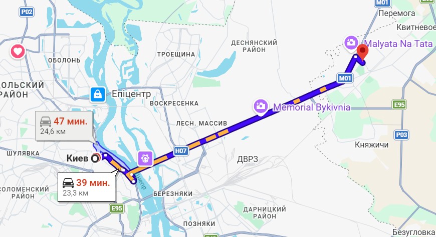 Час у дорозі від Броварів до Києва станом на 12:00 5 лютого 2026 року