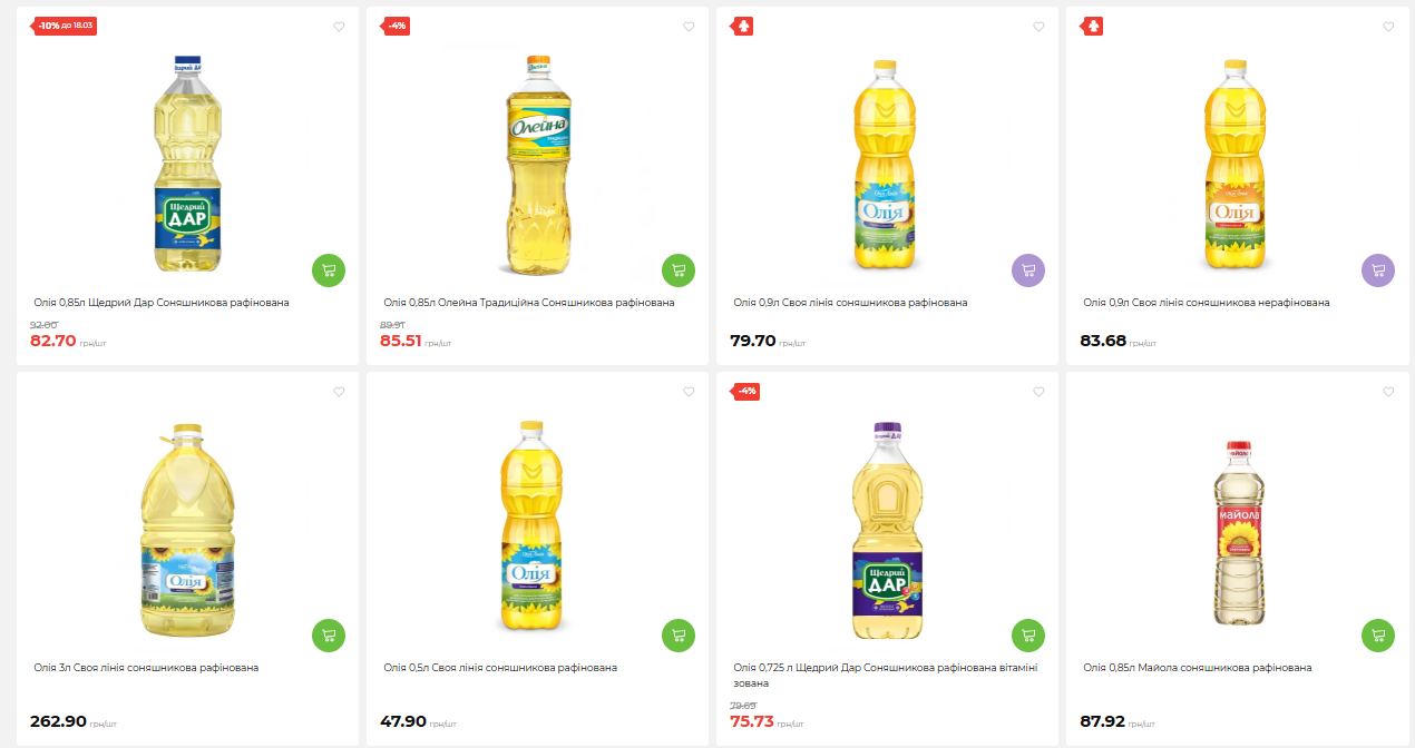 Ціни на олію соняшникову у мережі «АТБ»