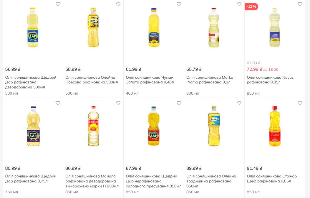Ціни на олі. соняшникову у мережі супермаркетів Novus