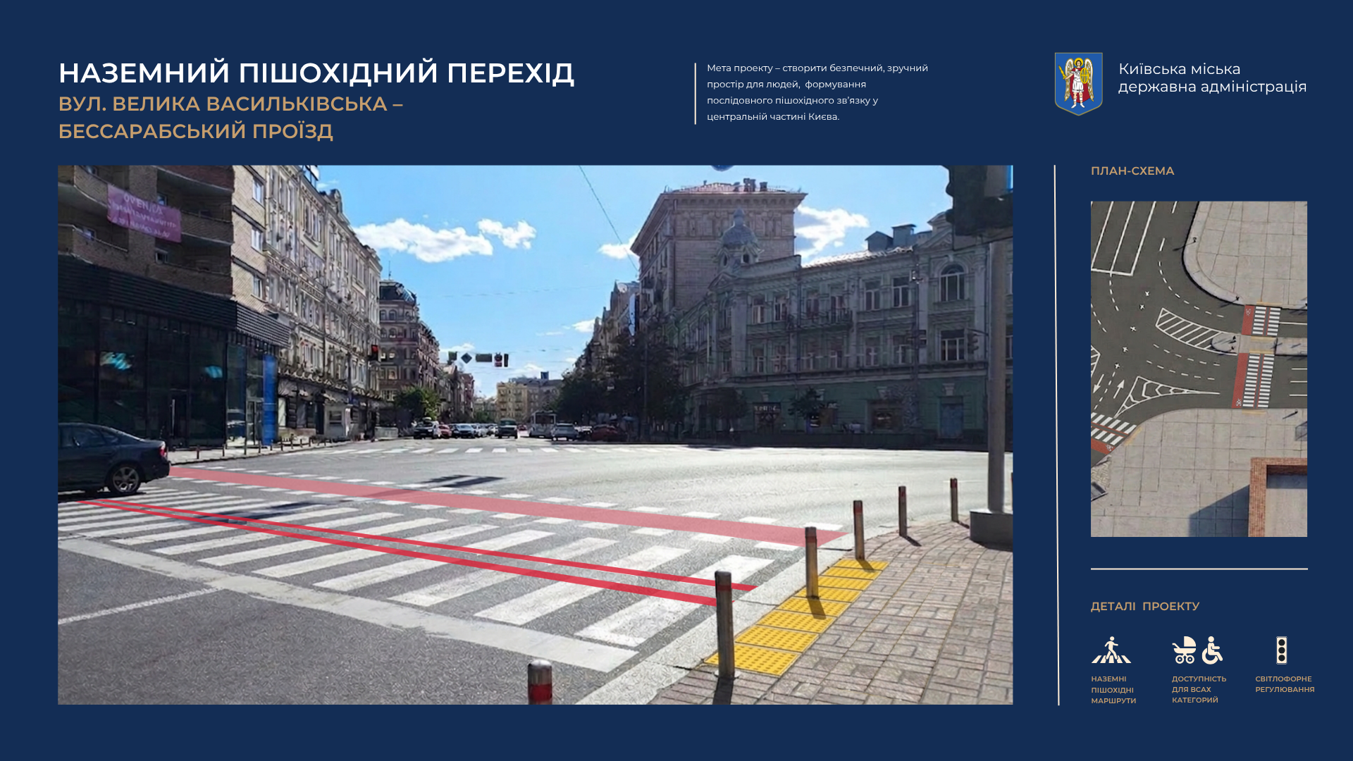 Наземний пішохідний перехід: вул. Велика Васильківська - Бессарабський проїзд