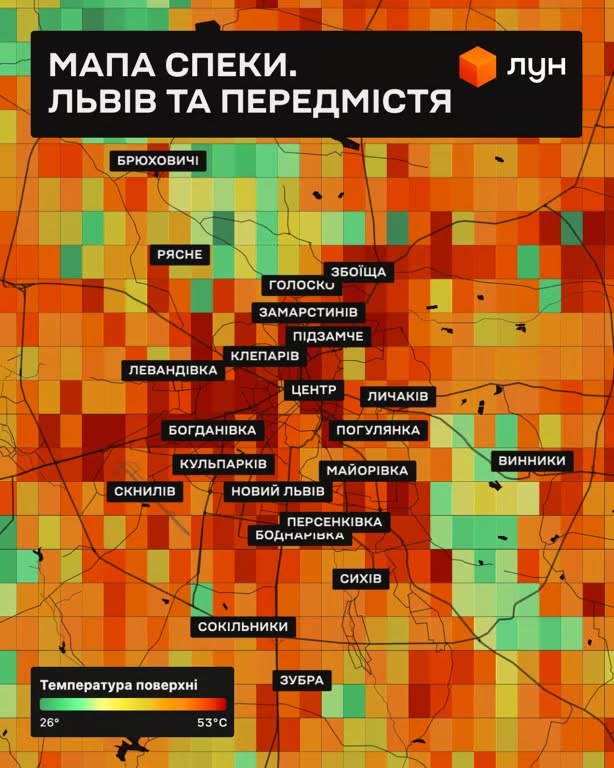 Мапа спеки: Львів та передмістя