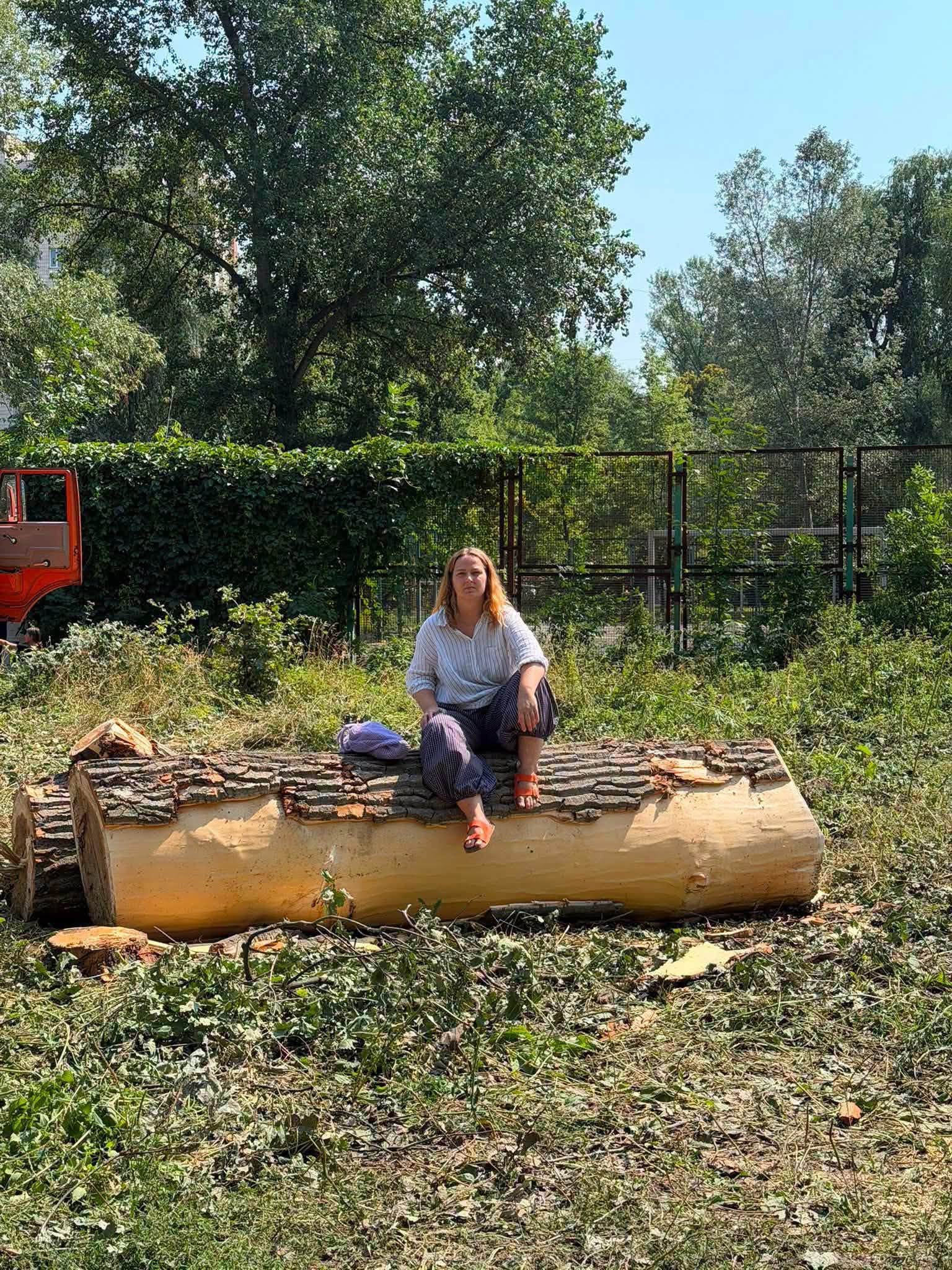 Активісти показують дерева, спиляні під час робіт