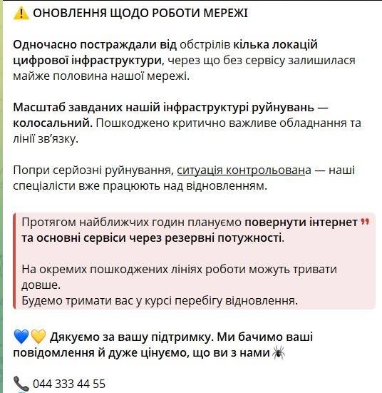 Оновлена інформація від «Павутини»