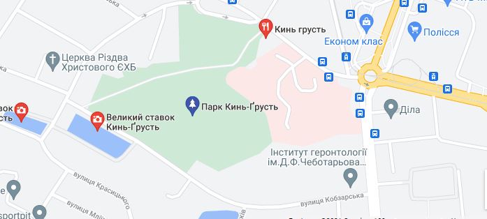 «Кинь-Ґрусть» на мапі Києва