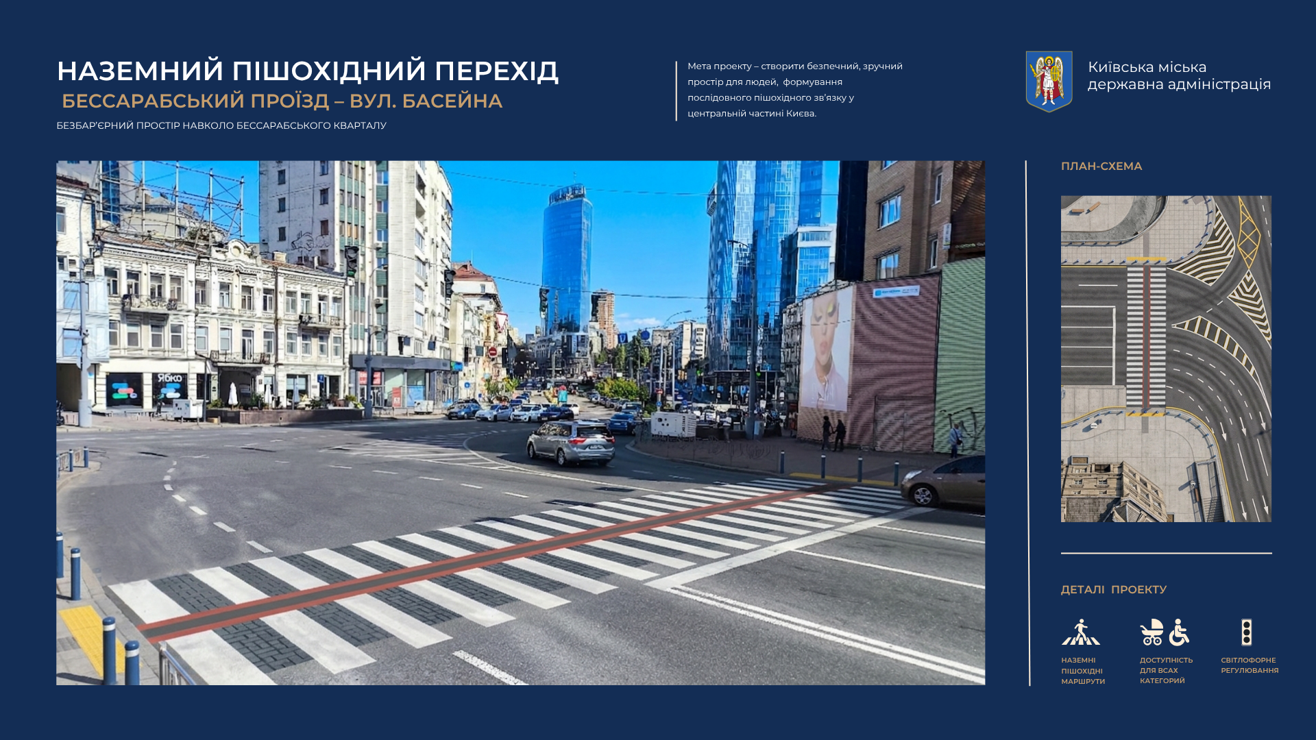 Наземний пішохідний перехід: Бессарабський проїзд - вул. Басейна
