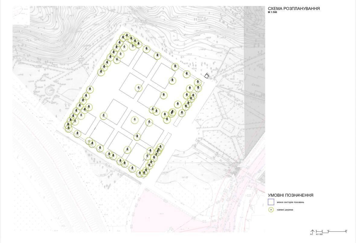 Схема розпланування Поля почесних поховань № 87 на вул. Пасічній