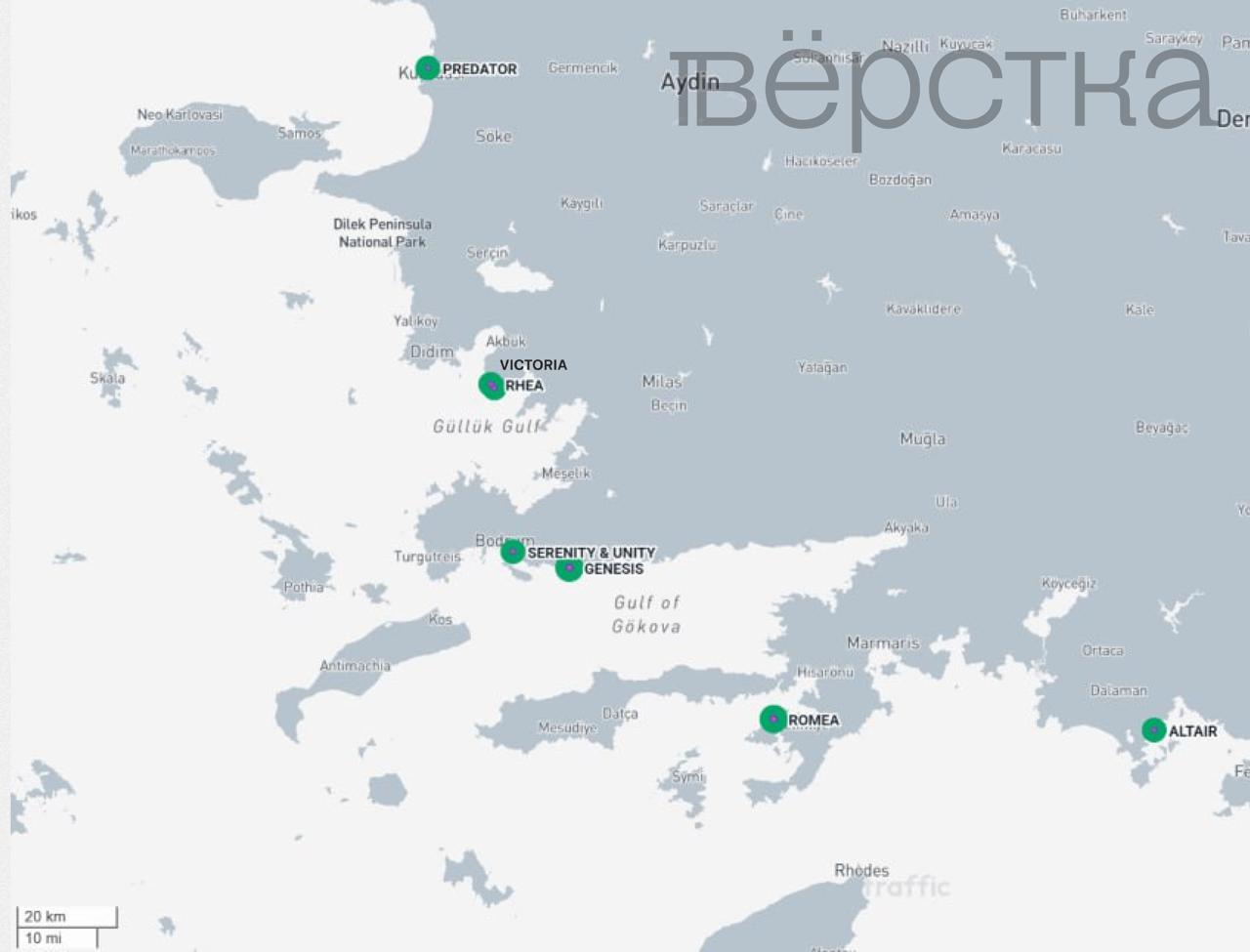 Російське видання показало розташування яхт біля берегів Туреччини