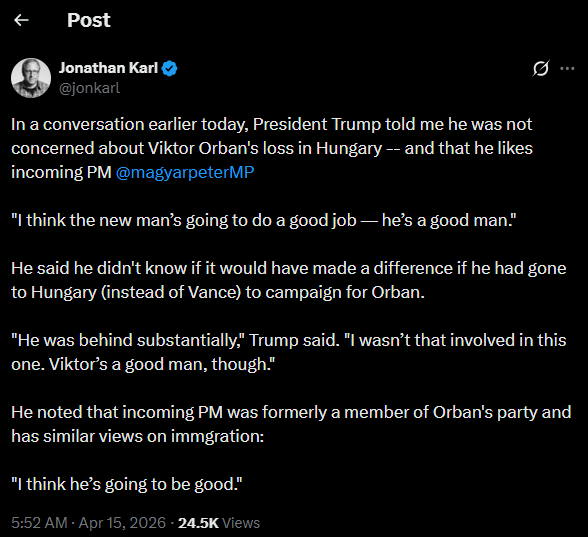 Трамп прокоментував поразку Орбана на виборах в Угорщині фото 1