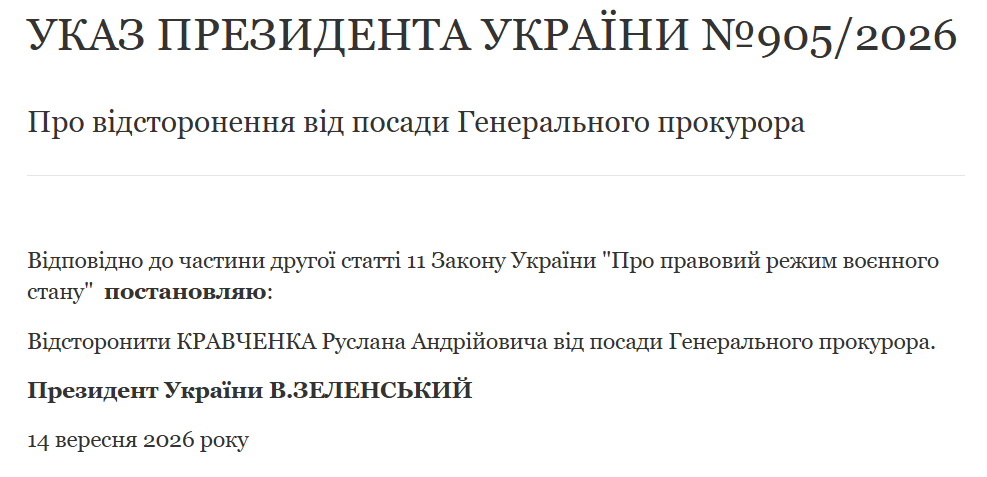 Зеленський відсторонив Кравченка від посади генпрокурора фото 1