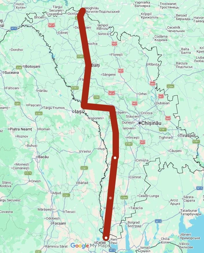 Маршрут прольоту російського БПЛА територією Республіки Молдова