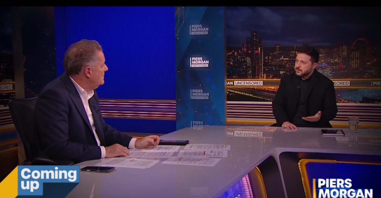 Володимир Зеленський під час інтерв’ю британському журналісту Пірсу Моргану