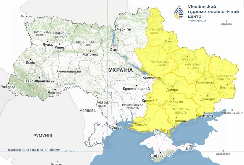 Попередження про небезпечні метеорологічні явища по Україні