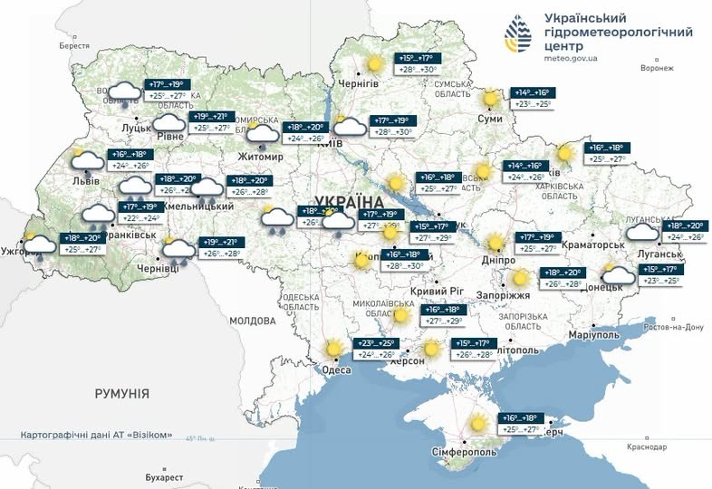 Прогноз погоди на неділю, 19 липня