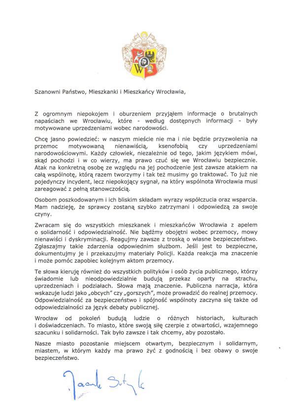 «У нашому місті немає місця ксенофобії»: мер Вроцлава відреагував на напади на українців фото 1