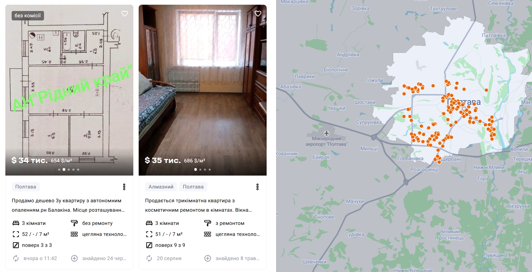 Найдешевші трикімнатні квартири на вторинному ринку Полтави