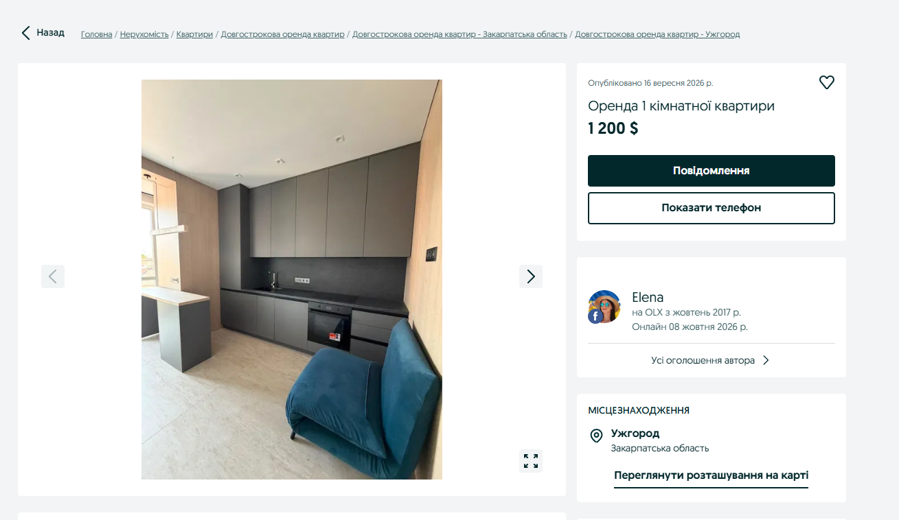 Квартира в Ужгороді, яку пропонують орендувати за $1200 на місяць