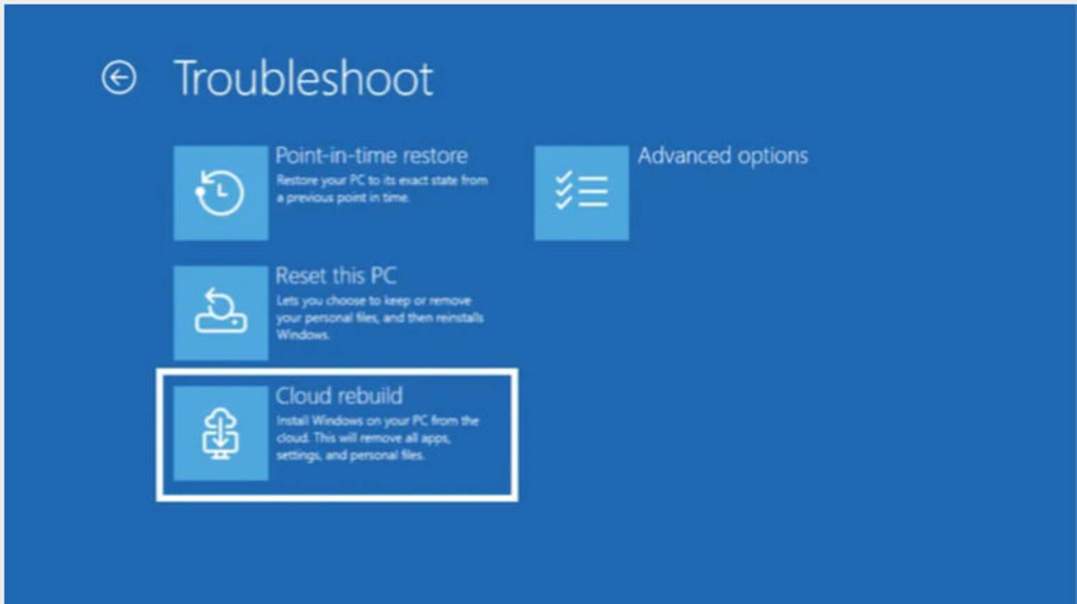 Функція Cloud Rebuild дозволить перевстановити Windows 11 через середовище відновлення системи