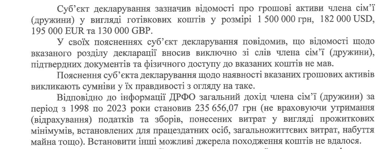 НАЗК завершило перевірку статків нардепа Жупанина: найбільші питання – до заощаджень дружини (документ) фото 1