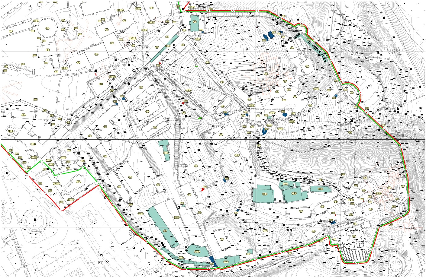 Зеленим кольором на схемі позначені новобудови на території Києво-Печерської лаври