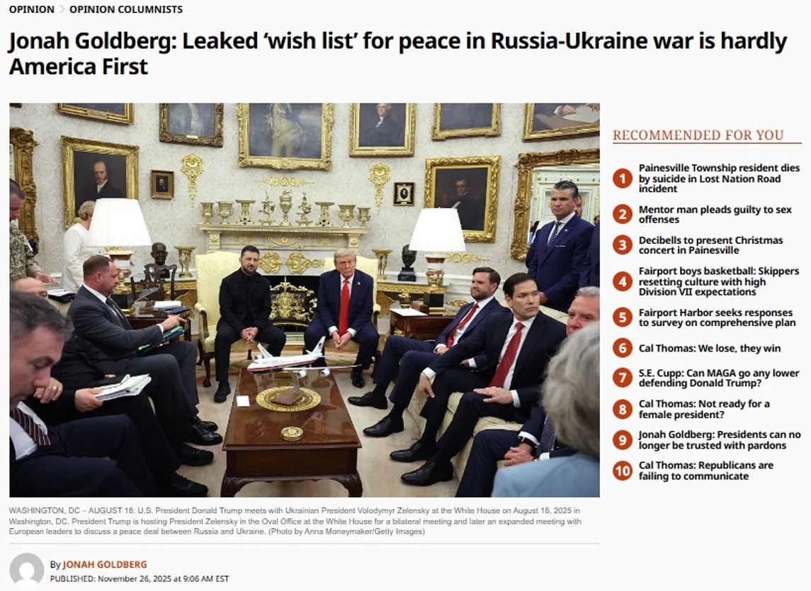 The News-Herald: «Росія Володимира Путіна є ворогом Америки»