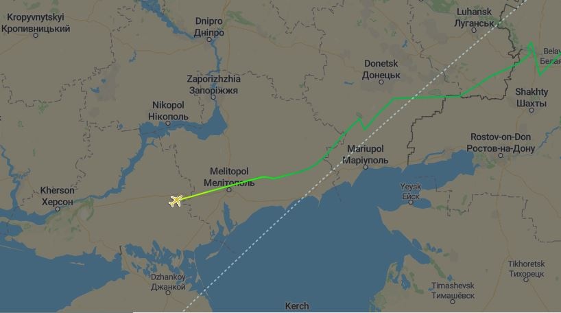 Напрямок польоту російського літака над територією України