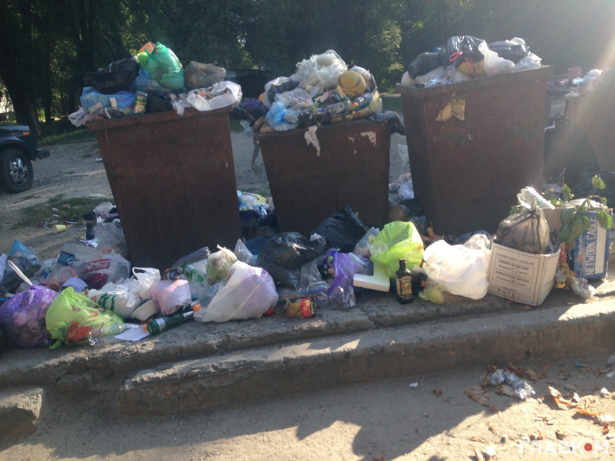 Баки для мусора возле одной из самых престижных школ на востоке Луганска