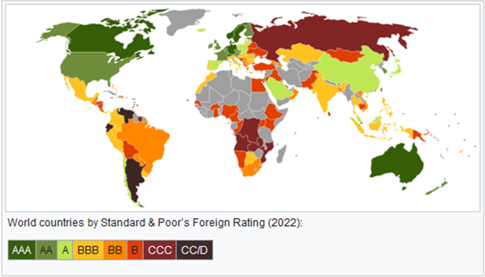 Кредитные рейтинги стран мира (Источник: Standard & Poors)