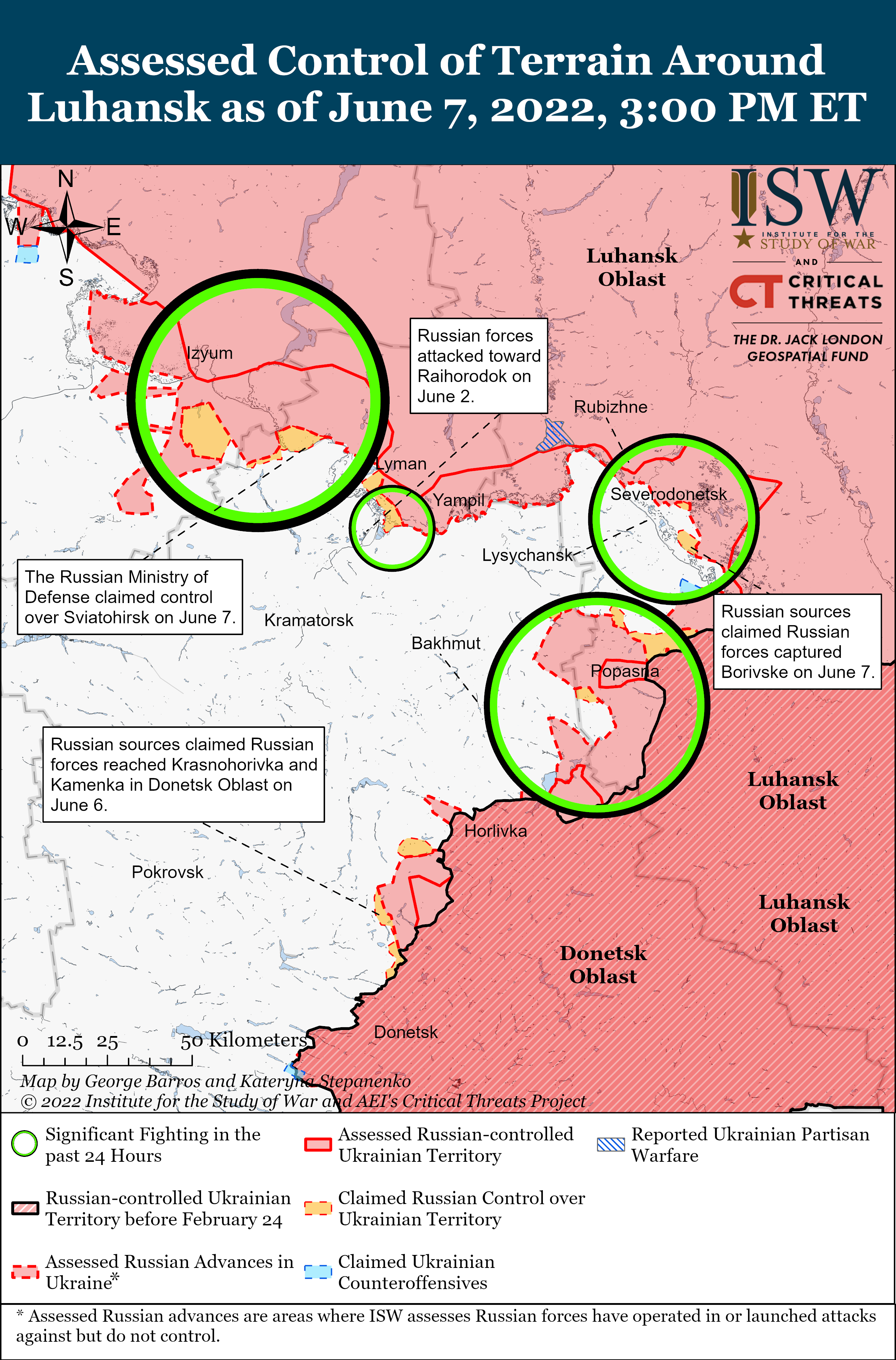 Ситуация в Луганской области по состоянию на 7 июня. Карта: ISW