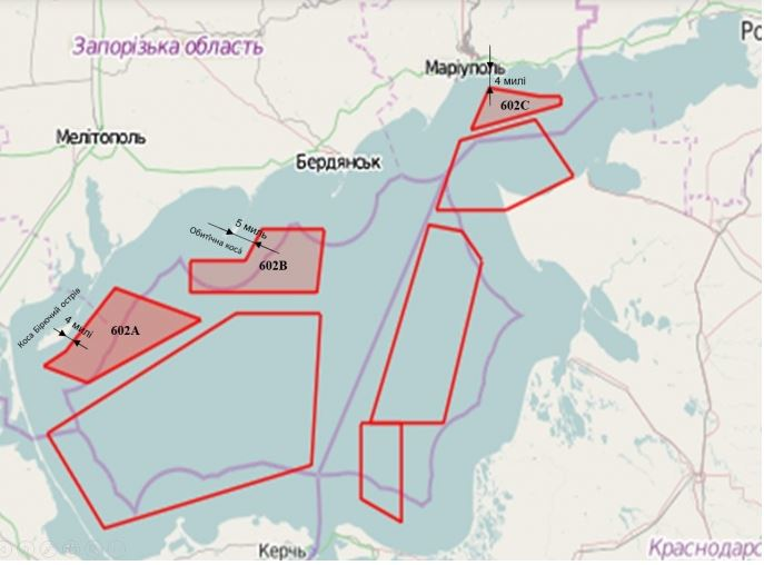 На карті видно обмеження судноплавства через стрільби росіян